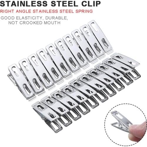 20pcs Stainless Steel Clothes Pegs Hanging Pins Clips Washing Clamp Holders Clothing Hanger Laundry Storage Organization