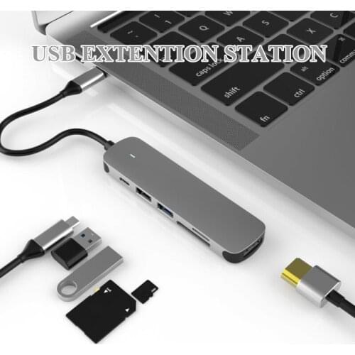 6in1 USB-C Extension Station Multi-function Converter PD Fast Charge/USB 2.0/USB 3.0/SD Card/TF Card For IOS Win Tablet Computer