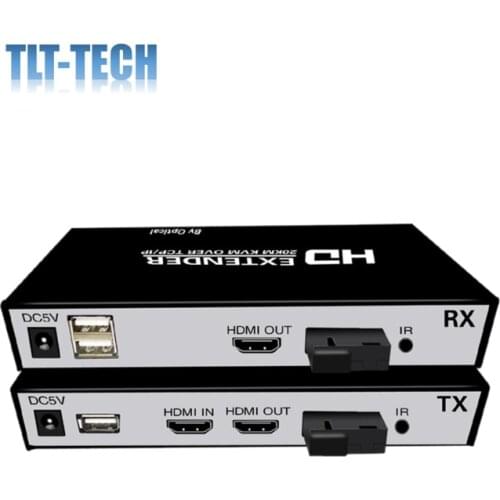 TLT-TECH HDMI-Compatible KVM Optical Extender 20KM TCP/IP Extender over SC Fiber cable USB 2.0 KVM Control with loop out /IR