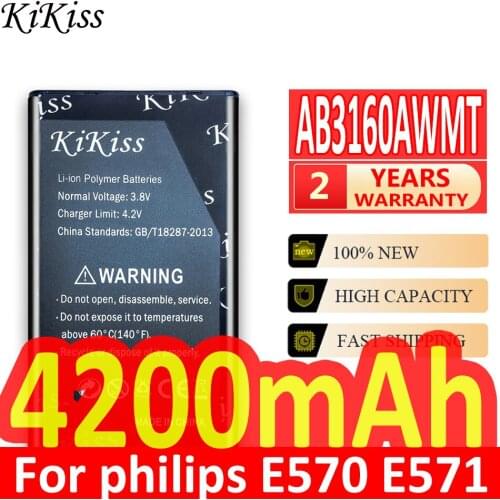 4200mAh High Capacity Battery for Philips E570 E571 for XENIUM CTE570 CTE57 Smartphone Bateria AB3160AWMT
