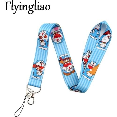 Anime Doraemon Keychain Lanyards Id Badge Holder ID Card Pass Gym Mobile Phone Badge Holder Key Strap webbings ribbons