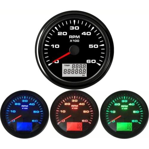 1pc Auto Rev Counters Instrument 85mm 0-6000RPM Marine Tachometers 9-32v with Hour Meters Green Purple Blue Orange Backlight