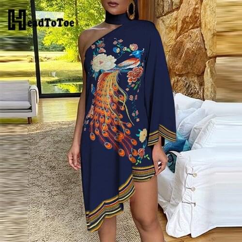 Glitter One Shoulder Scallop Trim Irregular Dress