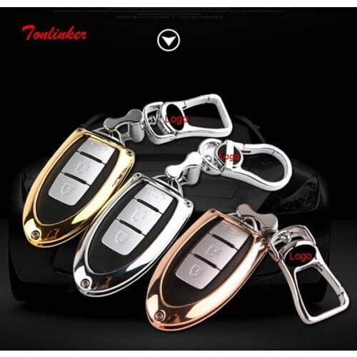 Tonlinker Interior Car Key Case Cover stickers for Nissan/INFINITI QX50 2018-20 Car Styling 1 PCS Aluminum Cover case stickers