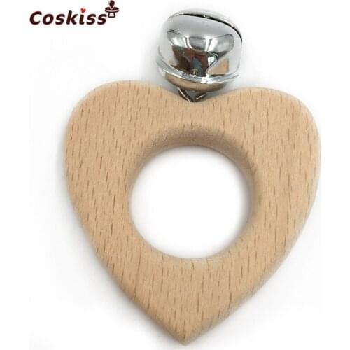 Baby Teether Bells Beech Wooden Love-heart Natural Handmade Wooden Teether DIY Eco-Friendly Safe Newborns Enlightenment Toys