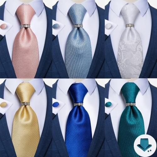 DiBanGu Classic Solid 100% Silk Mens Ties Handkerchief Cufflinks Sets 8cm Wedding Party Formal Necktie Corbatas Fathers Gift