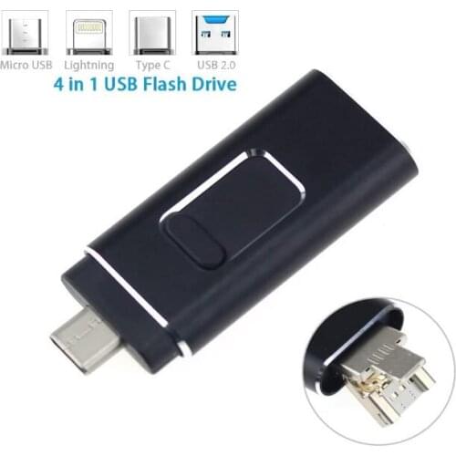 4 in 1 Micro USB Stick Flash Disk Type-C 16GB 32GB 64GB 128GB 256GB USB Flash Drive OTG Pen Drive for iPhone/Android/Tablet PC