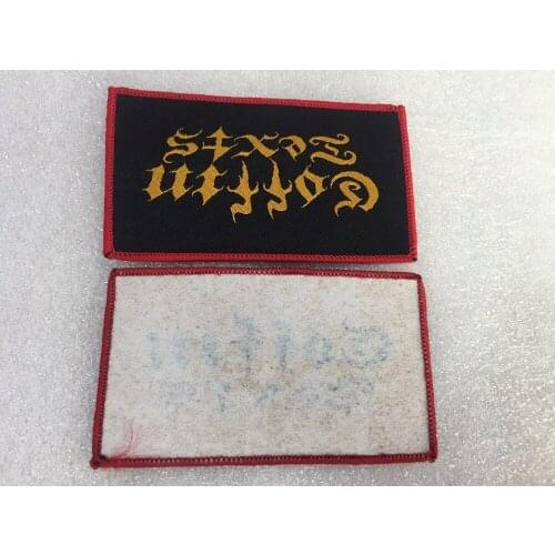 Customized paper backing woven patches / sew on woven patches /embroidered patches/over locking clothing patches for clothes