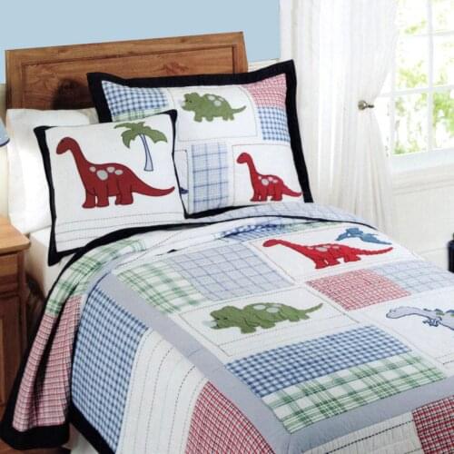 CHAUSUB Boys Bedspreads Patchwork Quilt Set 2PC Cotton Quilts Bed Cover Dinosaur Design Kids Coverlet Pillowcase Twin Size