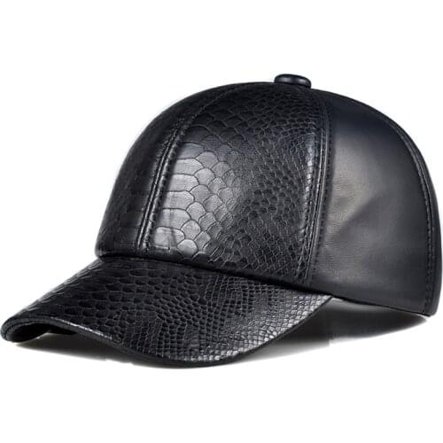 Vintage Black Genuine Leather Men Hat Golf Baseball Cap Women Gentleman Winter Snapback Sheepskin Cap Casquette Trucker Hats