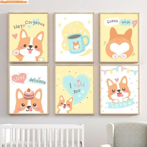 Cute Corgi Dog Cake Teacup DIY Diamond Painting Diamond Mosaic Embroidery Full Square Cross Stitch Kits Kids Room Decoration