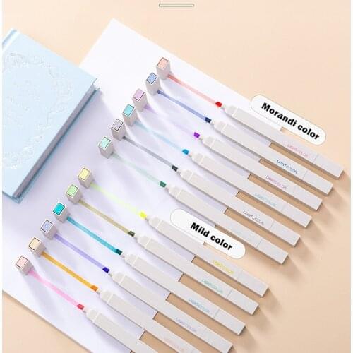 6pcs Super Soft Double Ended Highlighter Pens Set Brush Tip Light Color Marker Spot Liner for Drawing Painting Art School F064