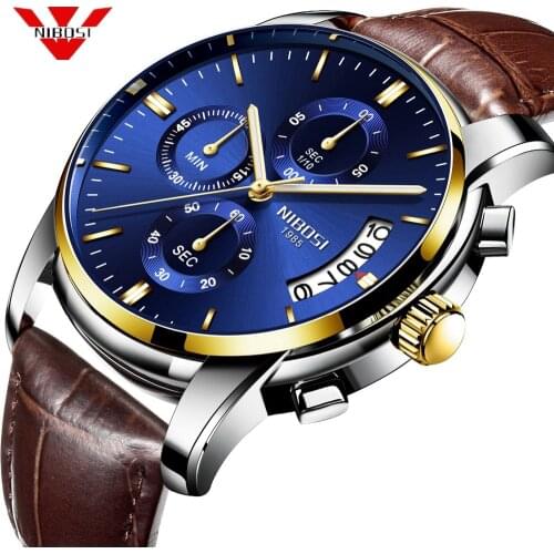 NIBOSI Watch For Men Top Brand Luxury Waterproof 24 Hour Date Quartz Clock Brown Leather Sports WristWatch Relogio Masculino