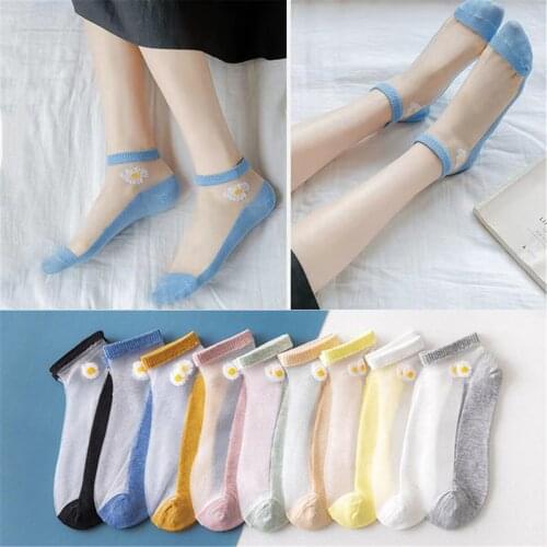10 Pairs Women Socks for Summer Flower Ankle Socks Ultra-thin Clear Breathable