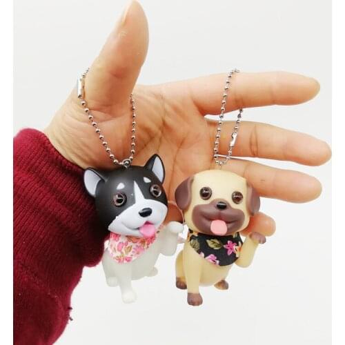 2019 New Pattern Scarf Baby Puppy Oviductus Strange Chai Dog Bead Chain Key Buckle Toys Pvc Doll Bag Rotatable head