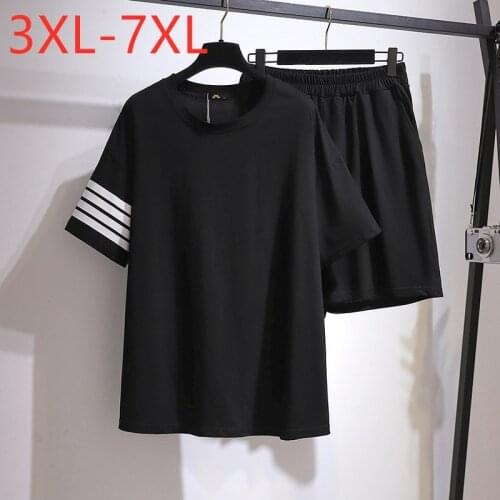 New Ladies Summer Plus Size Sports Sets For Women Large Loose Black Cotton T-shirt And Shorts Training Suit 3XL 4XL 5XL 6XL 7XL