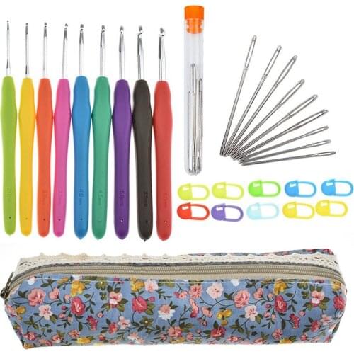 New 30pcs Crochet Hooks Kit Ergonomic Grip Yarn Knitting Needles Sewing Tool Household Hand-Knitted Sewing Suit