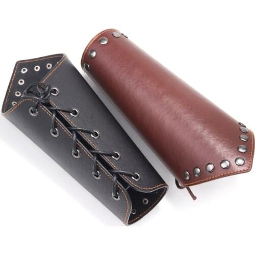 Punk Bracelet Cool Night Club Cosplay Lace Up Bandage Harness Wide Cuff Leather Gothic Rock Unisex Arm Bangles Bracelets Man