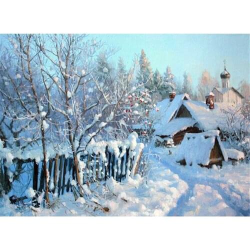Landscape Winter Snow Scenery DIY 11CT Embroidery Cross Stitch Kits Craft Needlework Set Cotton Thread Printed Canvas Home Room