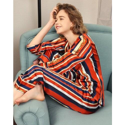 100% Silk Pajama For Women Summer Winter Long-sleeved Luxury Fashion Two-piece Suit 100% Mulberry Silk Pajamas Set Pyjamas