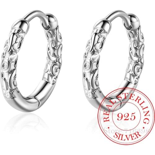 New Korean Vintage 925 Sterling Silver Hoop Earrings Pattern Vintage Earring For Women Silver Jewelry Wedding Party Mum Gift