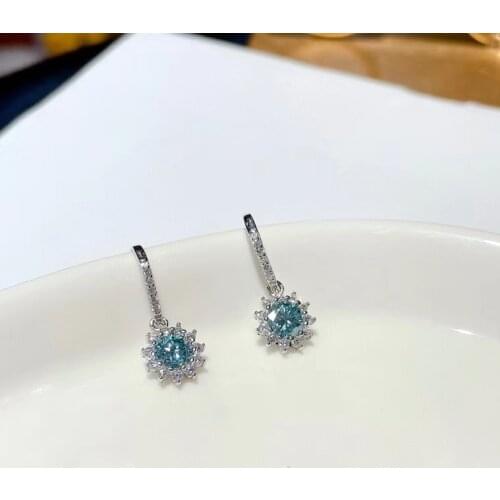 925 Sterling Silver Earrings Sky Blue Moissanite Sun Flower Earrings Passed Diamond Test Perfect Cut Women Luxury Jewelry Gift