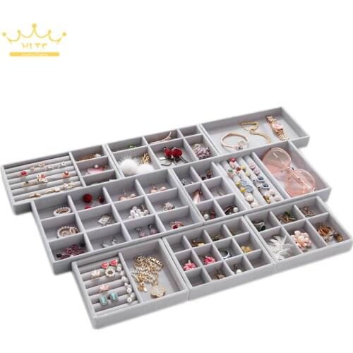 Grey Velvet DIY Jewelry Storage Tray Ring Bracelet Gift Box Jewellery Organizer Earring Holder Small Size Fit Most Room Space