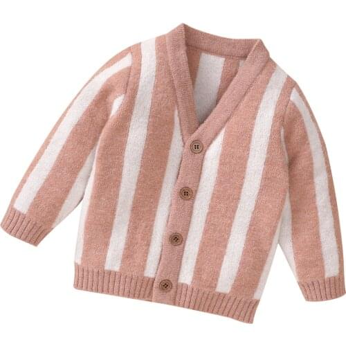 Clothes For Newborn Autumn Knitted Cardigan Double Color Striped Long Sleeve Single-breasted Outwear Top Clothing For Boys Girls