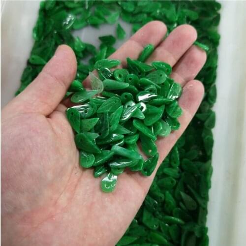 20PC Green Jade 10mm Leaf Bead Fashion Accessories DIY Bangle Charm Jewellery Hand-Carved Luck Amulet Gifts