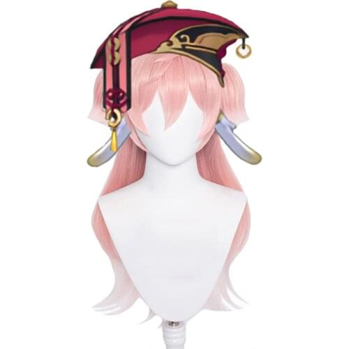Genshin Impact Yanfei Wig Cosplay Costume Women Gradient Pink Clip Ponytail Synthetic Heat Resistant Hair Yan Fei Role Play