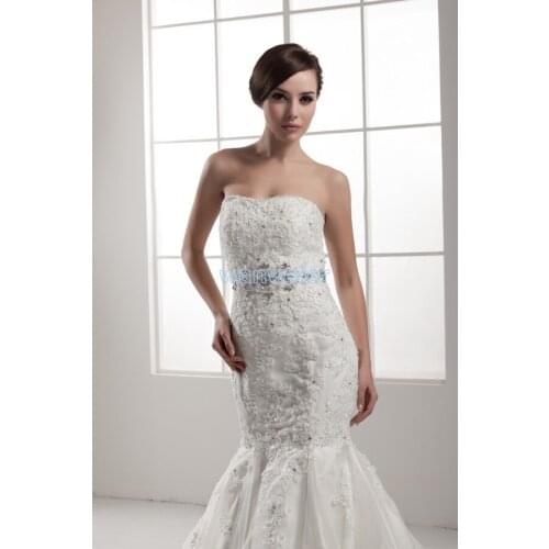 Free shipping women with train long gown good quality custom size/color lace white/ivory mermaid wedding mother of bride dresses