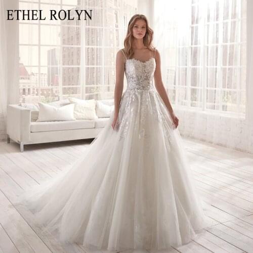ETHEL ROLYN Spaghetti Straps Backless Wedding Dress 2021 Romantic Beaded Appliques Sexy Sweetheart Bride Dress Vestido De Noiva