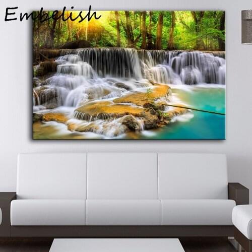 1 Pieces Quality HD Print On Canvas Oil Paintings Sunrise Waterfall Landscape Wall Posters For Living Room Bedoom Pictures
