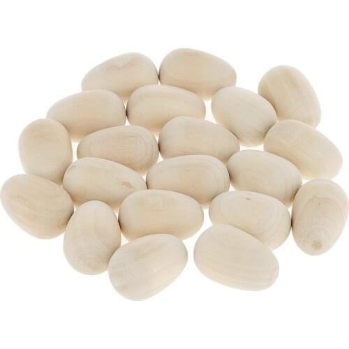 20pcs Simulation Natural Wooden Eggs DIY Hand Painted Doodle Easter Egg Play House Toy Pretend Play Toys Crafts 37mmx23mm