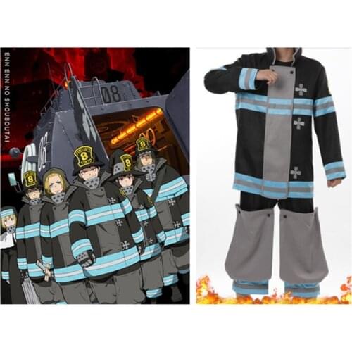 2019 Anime Enn Enn No Shouboutai Fire Force Team Uniform Outfit Shinra Kusakabe Cosplay Halloween Masquerade Costume Adult Size