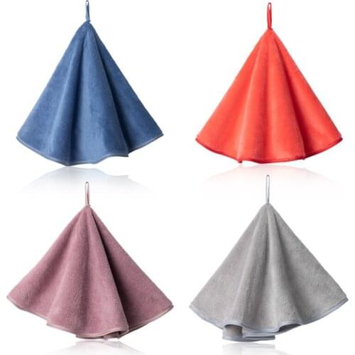 4pcs Hanging Hand Towels Coral Fleece Dark Color Absorbent Dishcloth Kitchen Toilet Bathroom Cleaning Tools Home Supplies