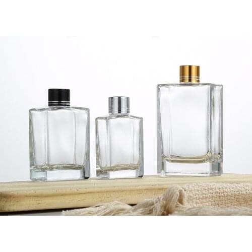 5PCS/set 30ml /50ml /100ml Square Clear Glass Aromatherapy Bottle With Gold Silver Black aluminum lid