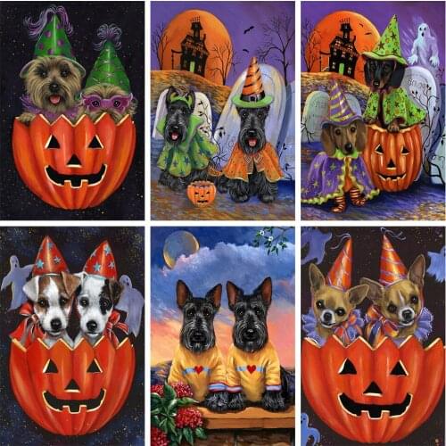 ZOOYA Diamond Embroidery Animal Diamond Mosaic Full Square Halloween Picture Rhinestones Painting Dog Cross Stitch Home Decor