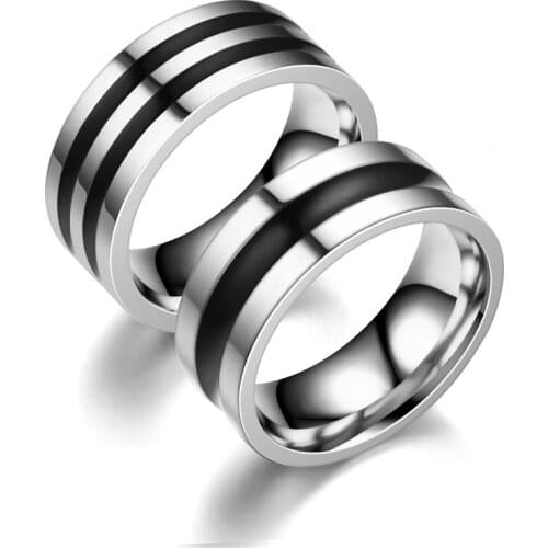 BAECYT Charm Black Groove Women Men Polished Stainless Steel Ring Convention Jewelry Wedding Band Ring Valentine Gifts
