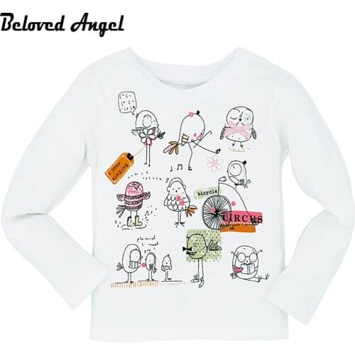 Free Shipping Kids Long Sleeve Printed Tops Lovely Cartoon Boys Girls T-shirt Casual Cotton Tees Baby Clothes Children Clothing