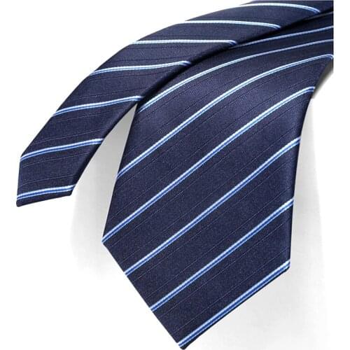 Brand Designer Blue Striped Tie For Men 8CM Wedding Business Fashion Luxury Dress Suit Silk Polyester Male Necktie With Gift Box
