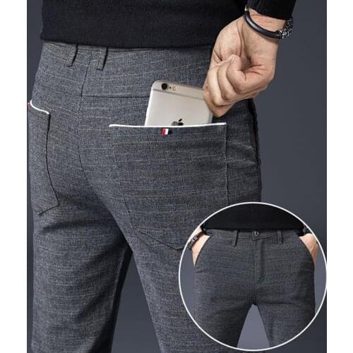 NEW Mens Stripe Casual Pants Mens Four Seasons High Quality Business Trousers Mens Straight Harem Pants