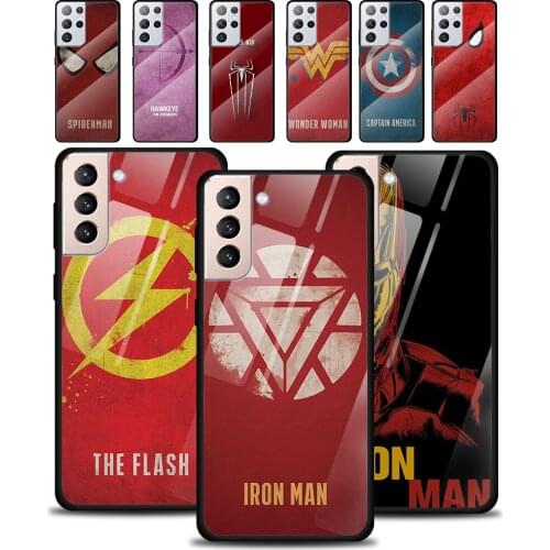 Marvel Superhero Logo Tempered Glass Cover For Samsung Galaxy S21 Plus Ultra M21 M31 M51 A52 A72 Phone Case Coque