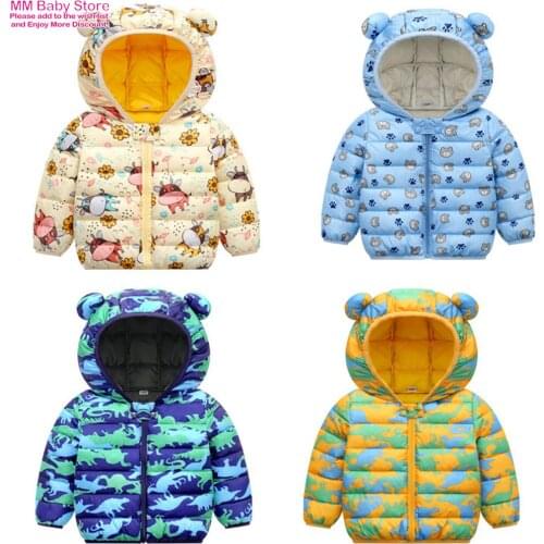 Kids Cartoon Printing Hooded Down Jackets Boys Girls Winter 2021 Snowsuit Outerwear Baby Boy Zipper Jacket For Kids Coats