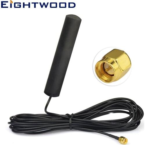 Eightwood 433MHz 2.5 dBi Long Range SMA Plug Male Connector Antenna Aerial for Ham Radio Adhesive mounting 5m Cable