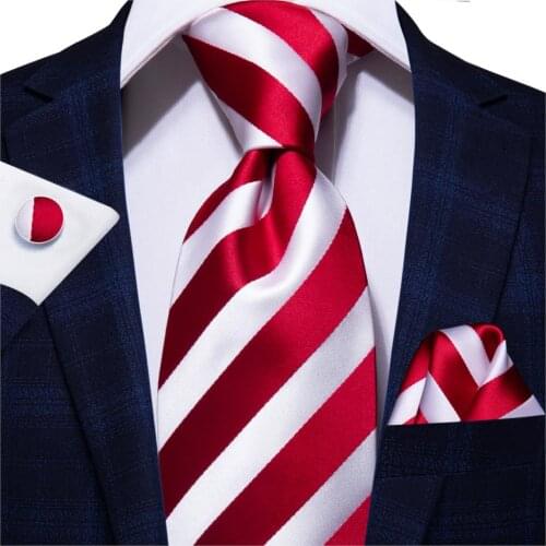 Hi-Tie Red Fashion Business Striped 100% Silk Mens Tie NeckTie 8.5cm Ties for Men Formal Luxury Wedding Quality Gravata