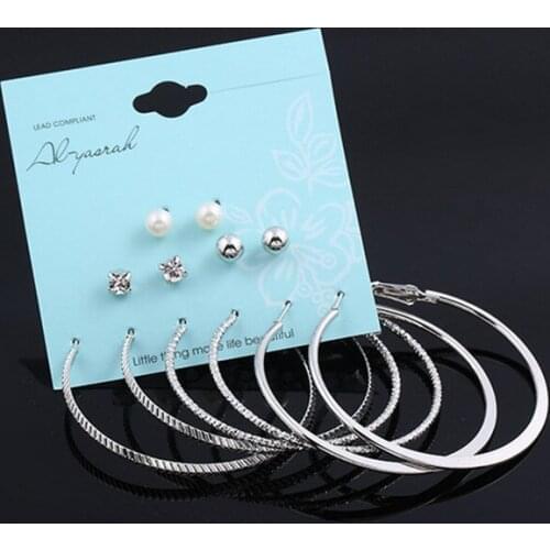 Fashion Hot Sale Big Circle Zinc Alloy Woman Hoop Earrings Set