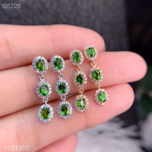 KJJEAXCMY Supporting detection 925 sterling silver inlaid natural diopside gemstone ladies luxury stud earrings support detectio