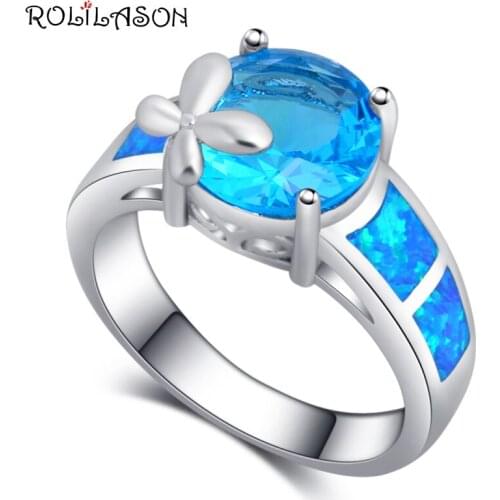 Perfect Gift for Girlfriend Blue Fire Opal silver colorBlue Zircon Fashion Jewelry Ring OR929