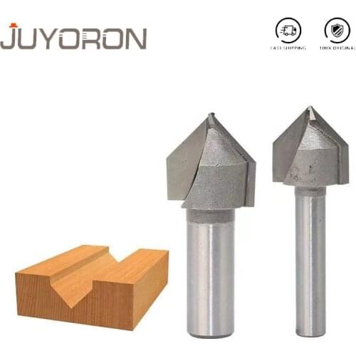 1Pcs 1/4 1/2 Shank 90 Degree V Type Milling Cutter End Mill Cleaning Flush Trim Tenon Cutter For Woodworking Router Bits